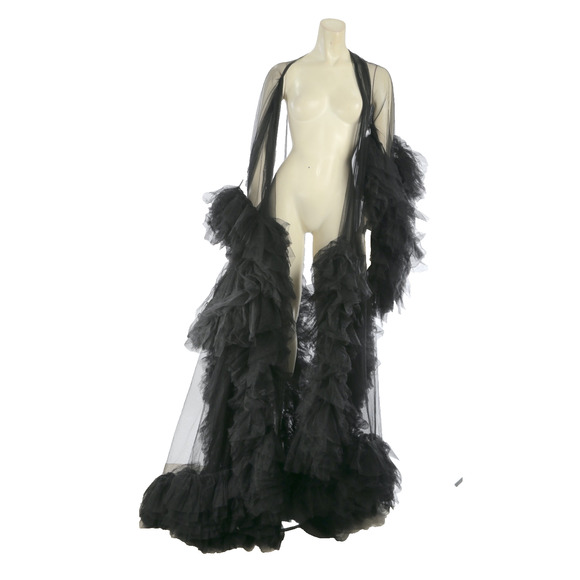 Black Sheer Tulle Puffy Robe Gown Dramatic Layered Boudoir Photoshoot Dress S - Picture 2 of 16